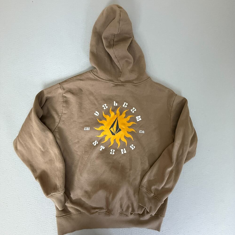 Volcom Stones Full Zip Hoodie Tan Brown Sun Graphic Skate Surf Men's Medium